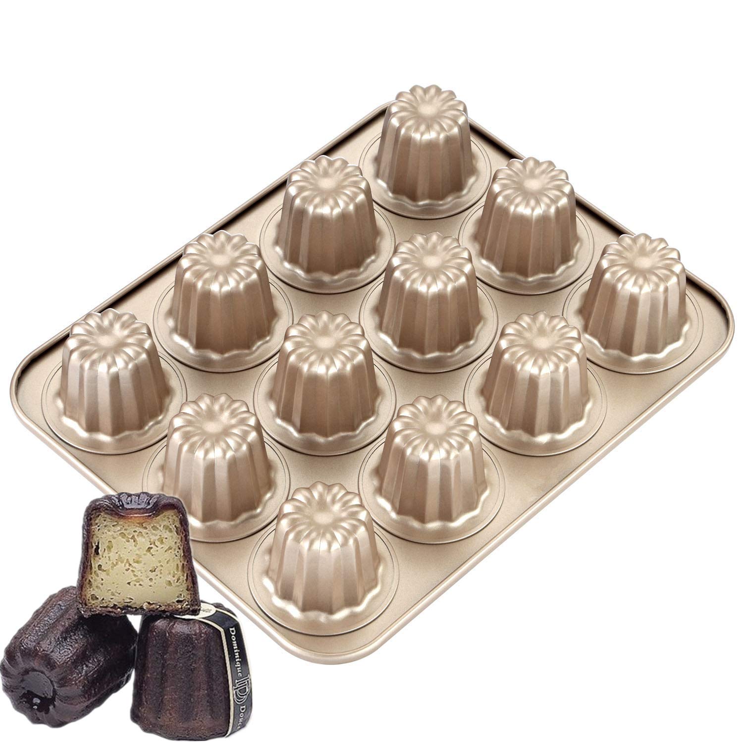 JRVT The Love 12-cavity canele mold in gold for even browning and easy release.