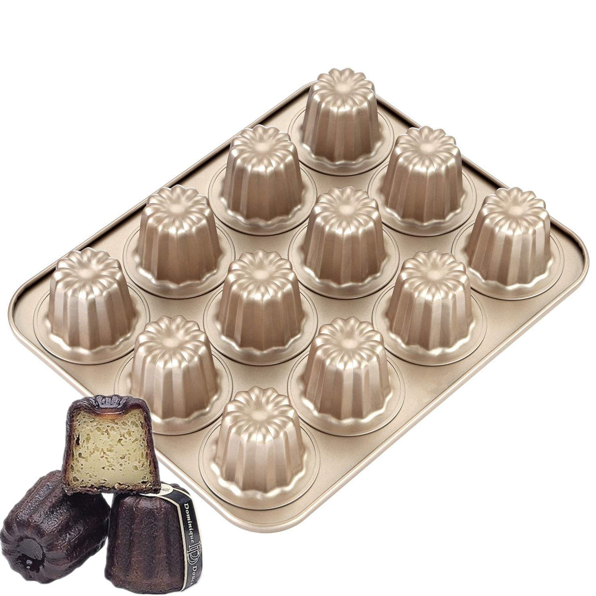 JRVT The Love 12-cavity canele mold in gold for even browning and easy release.