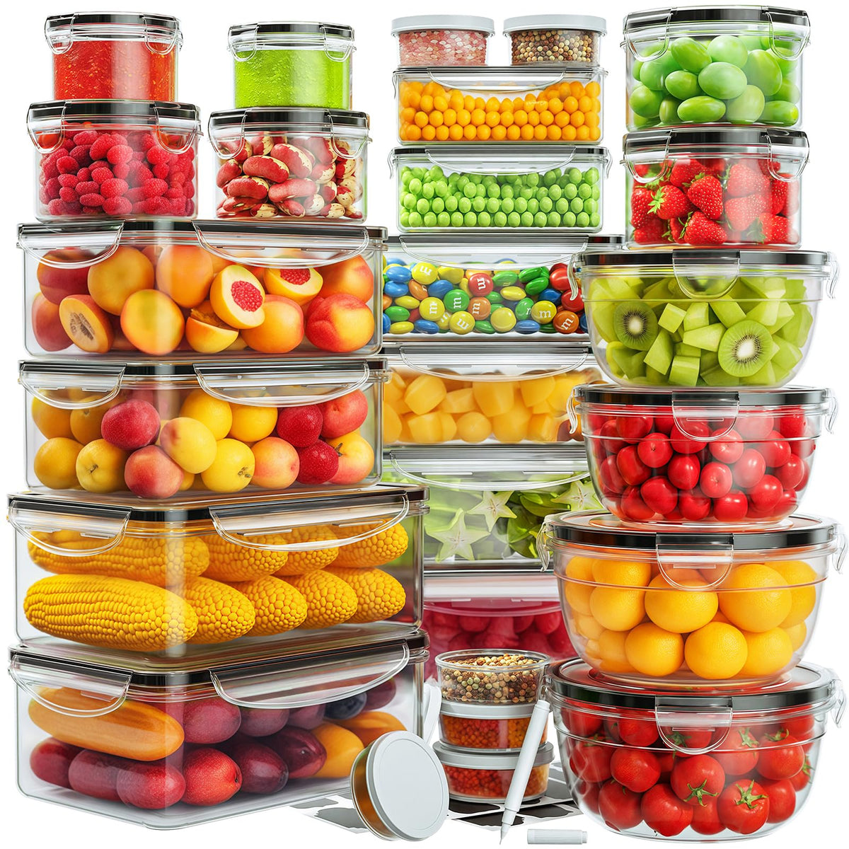 JSCARES 52-piece set of rectangular containers with airtight lids for organized meal prep