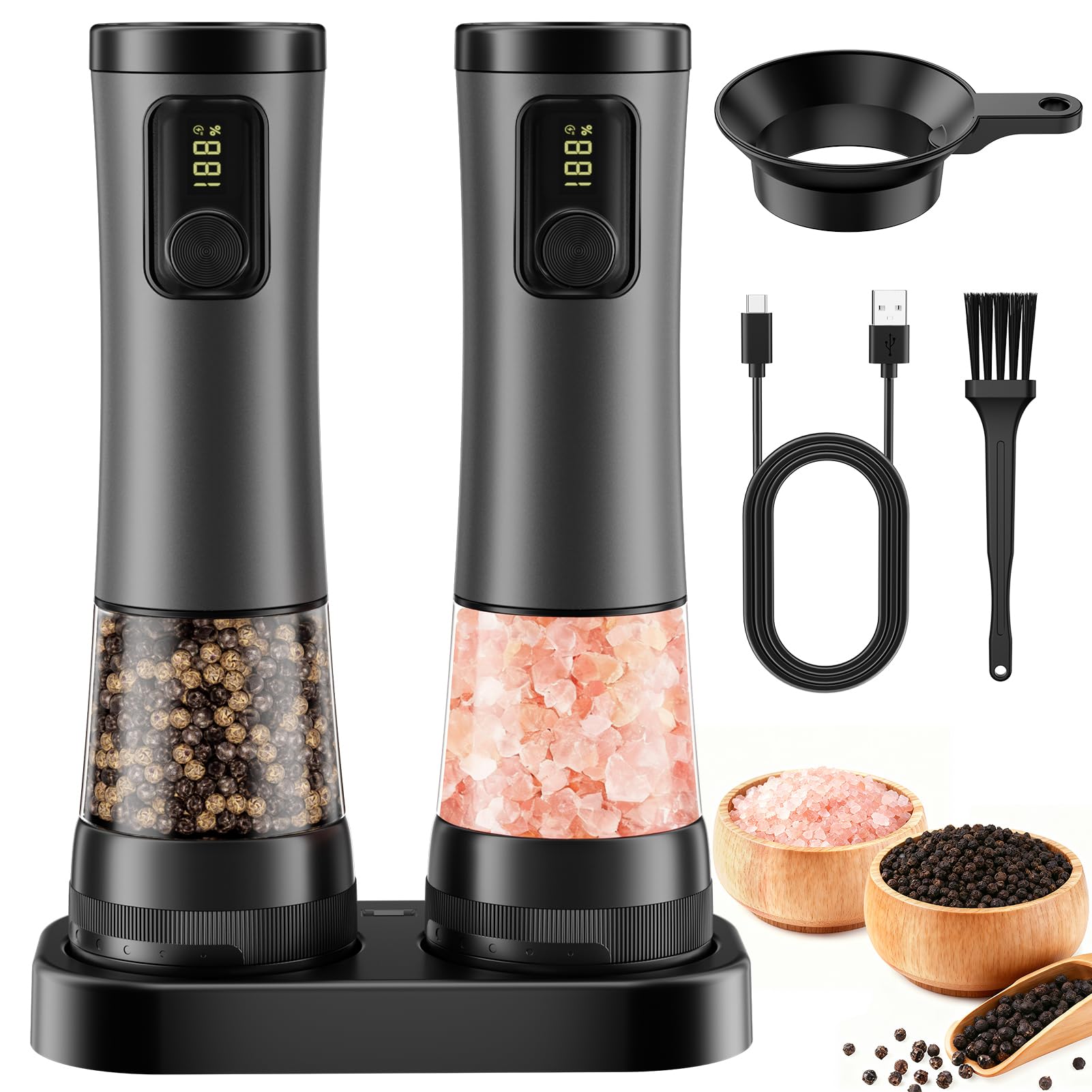 JSCARES electric grinder with LED display shows battery level for easy charging