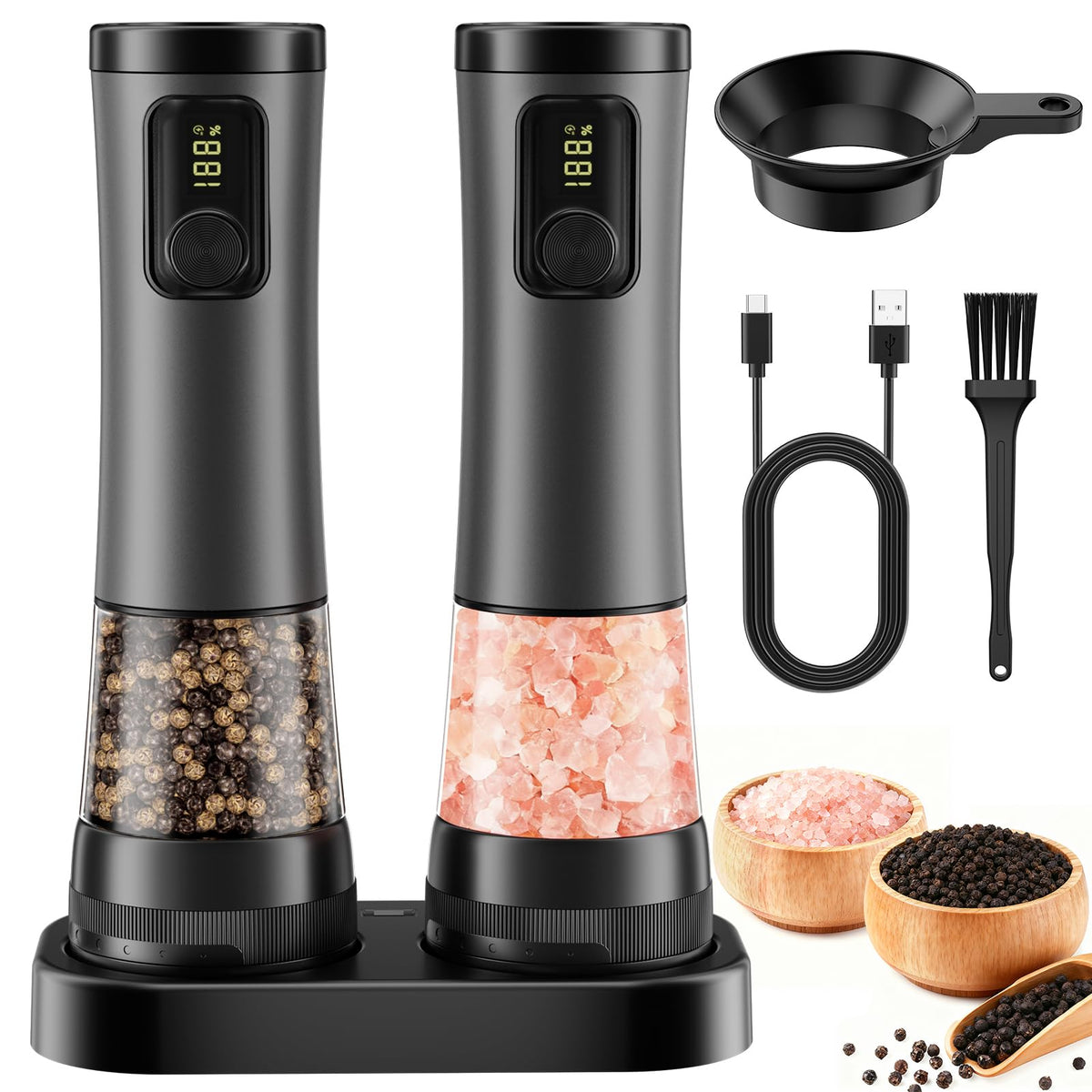 JSCARES electric grinder with LED display shows battery level for easy charging