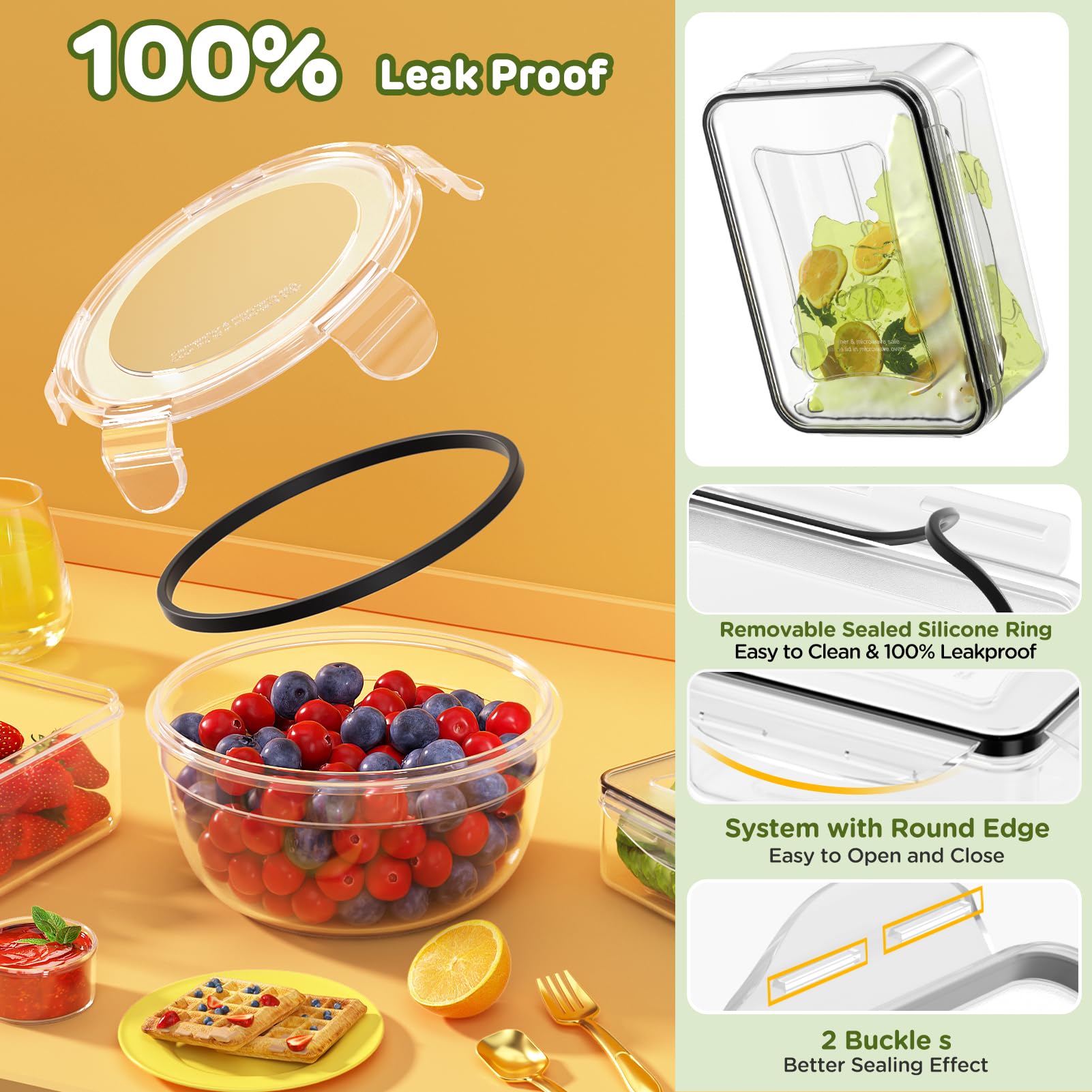 JSCARES rectangle container 16.9oz stackable design saves fridge space.