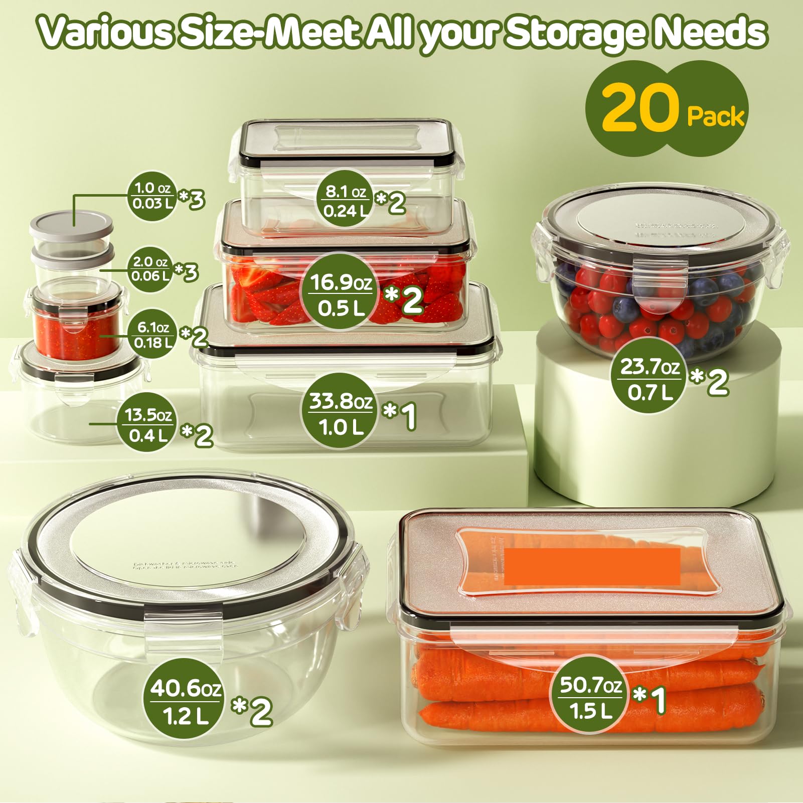 JSCARES rectangle container 33.8oz keeps portions organized and easy to grab.