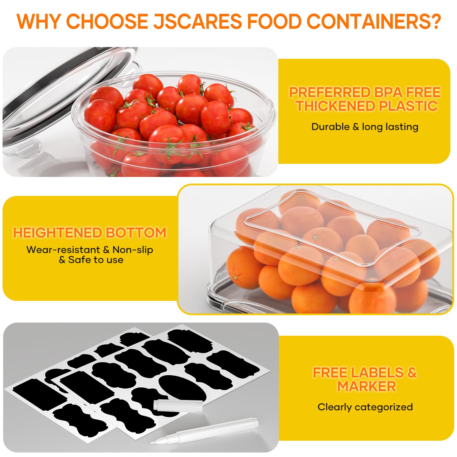 JSCARES stackable lidded containers optimizing fridge and pantry space