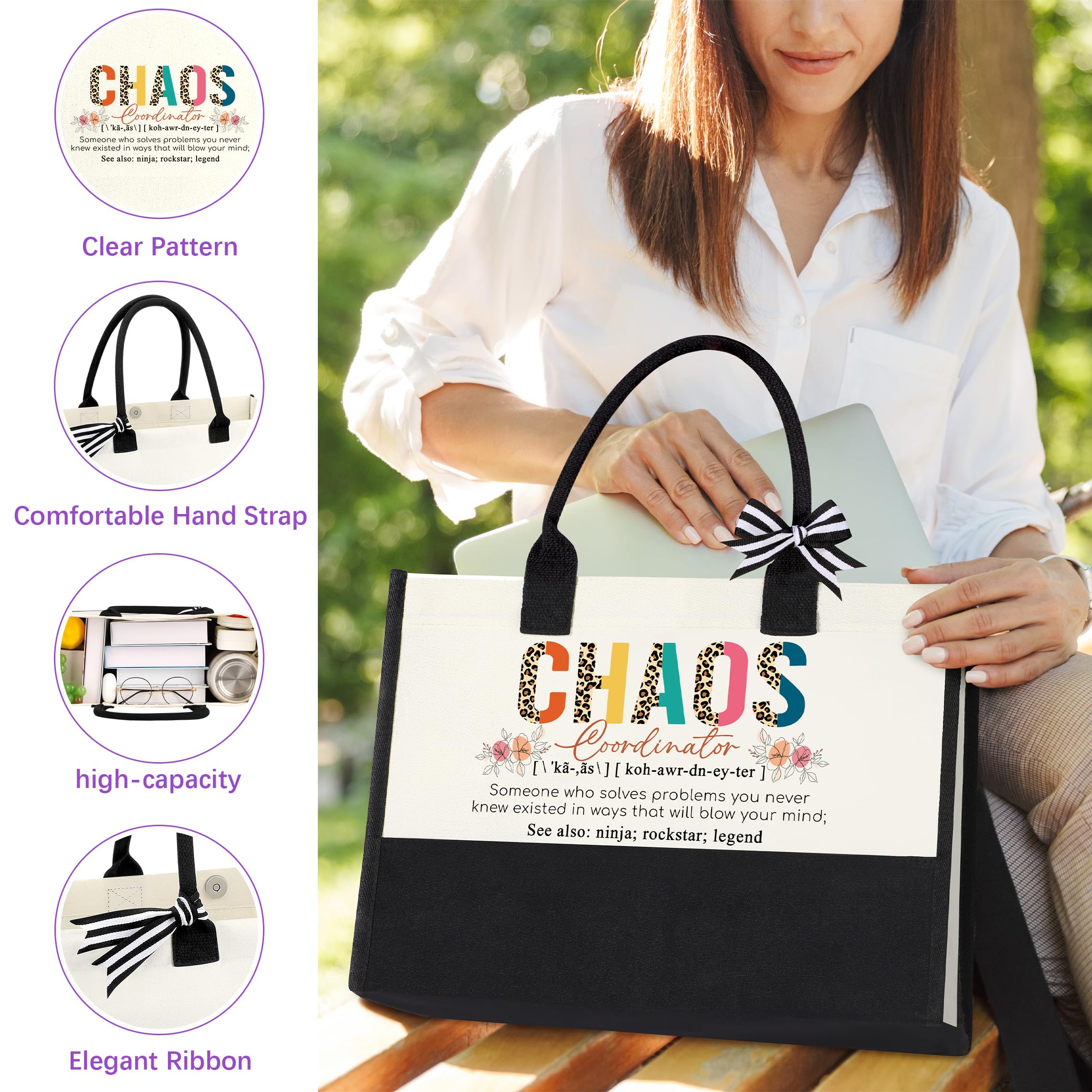 JSENGIFT fashionable canvas tote bag, roomy enough for work and travel.