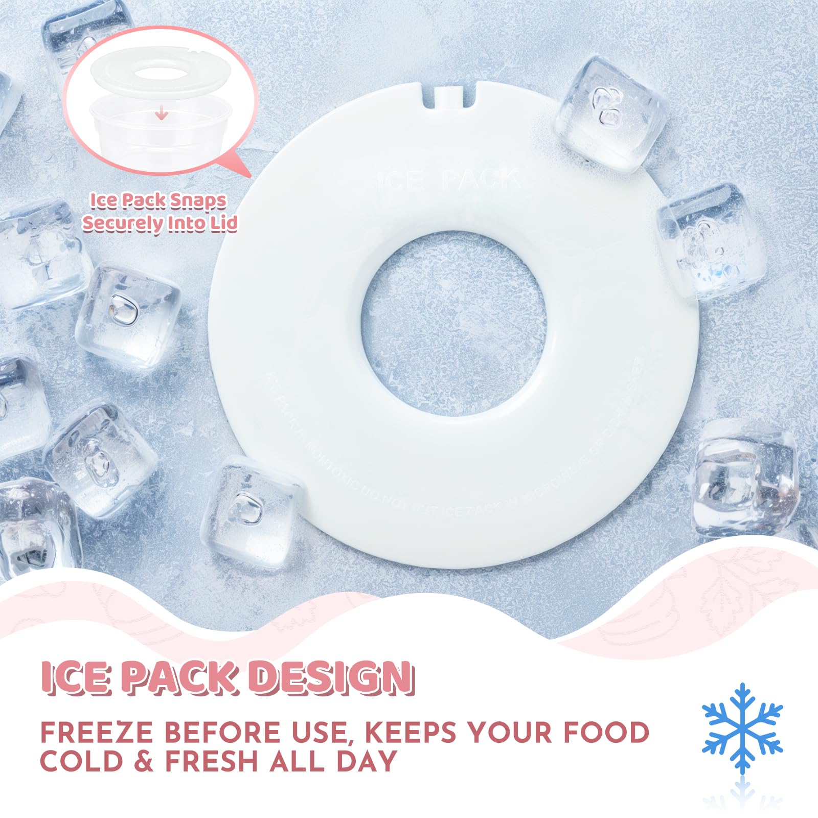 JSLOVE ice pack sits under the lid to help keep items cold.