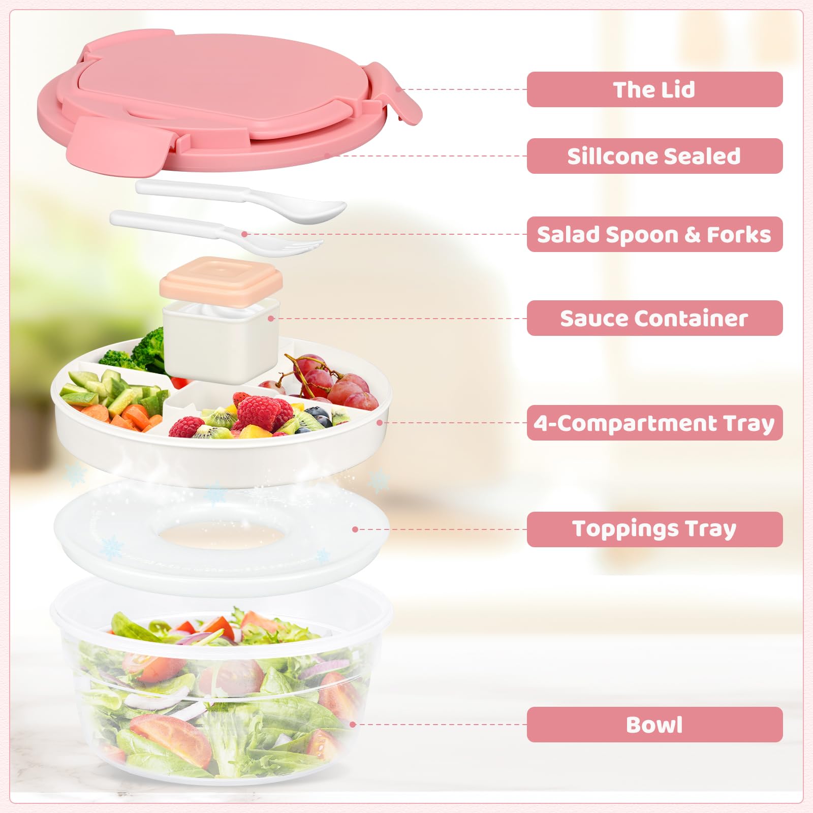 JSLOVE leakproof lid design keeps lunch from leaking in transit.
