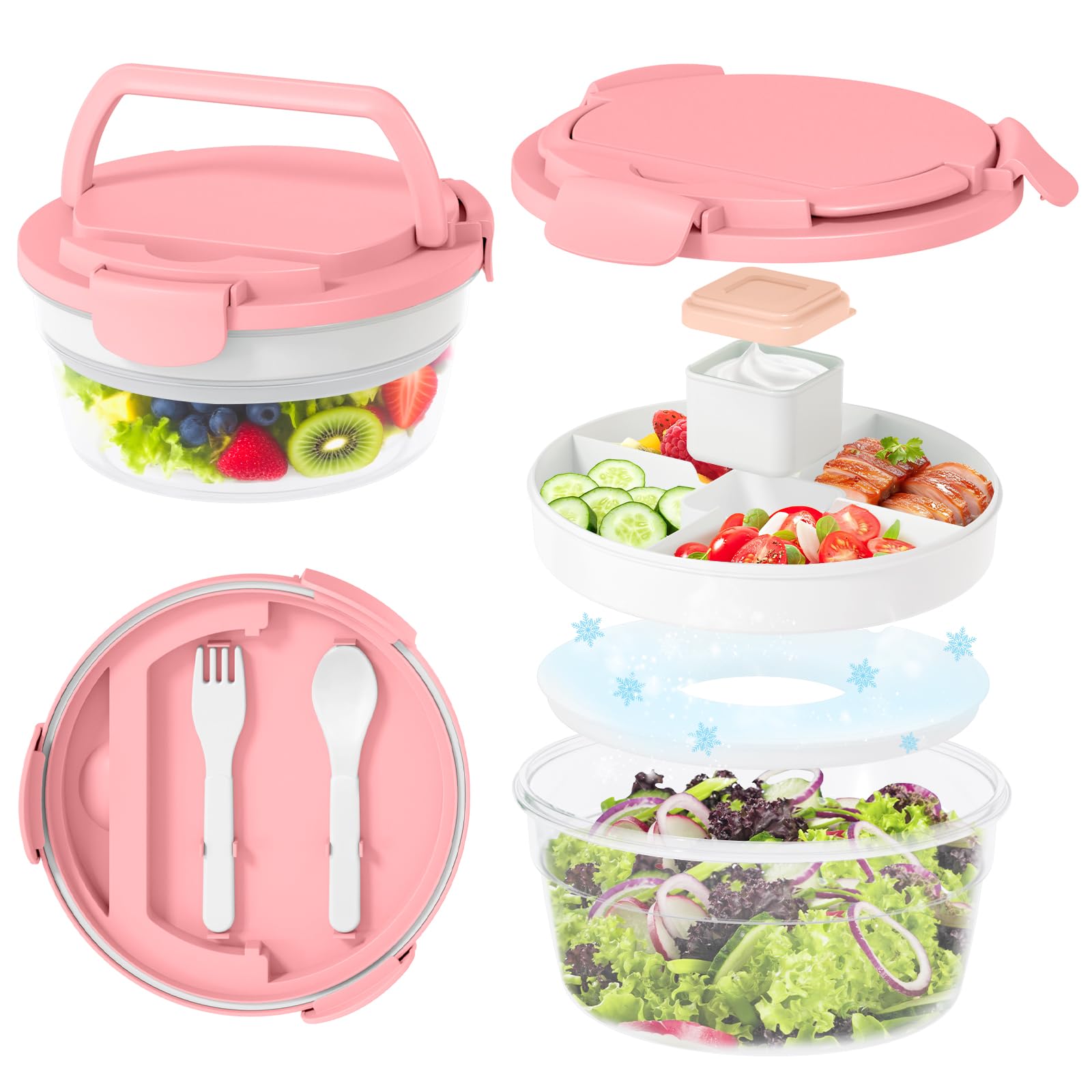 JSLOVE salad container with four compartments and secure lid for organized meals.