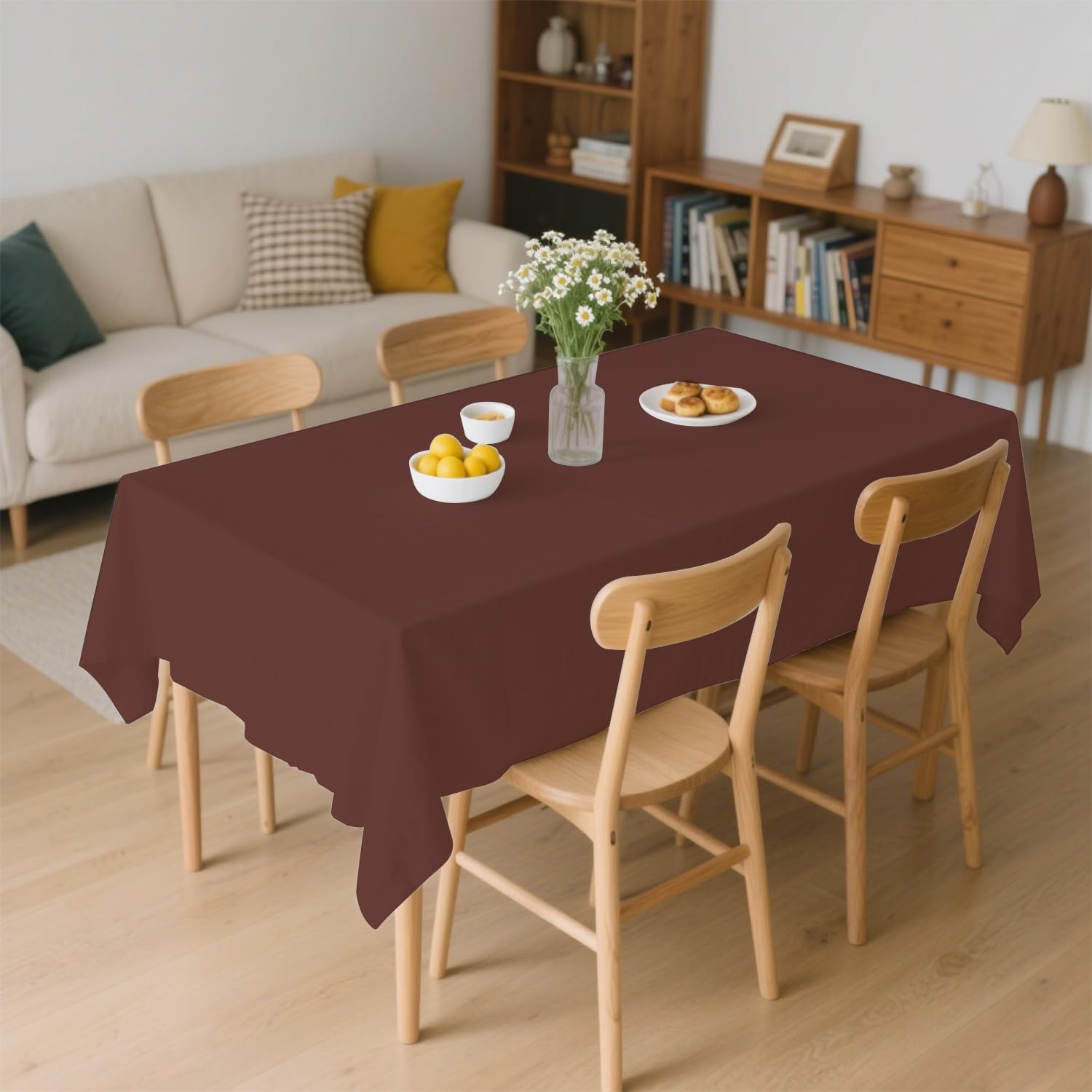 JSQBSECL easy-clean brown table cover rectangle 54x108 for fast setup