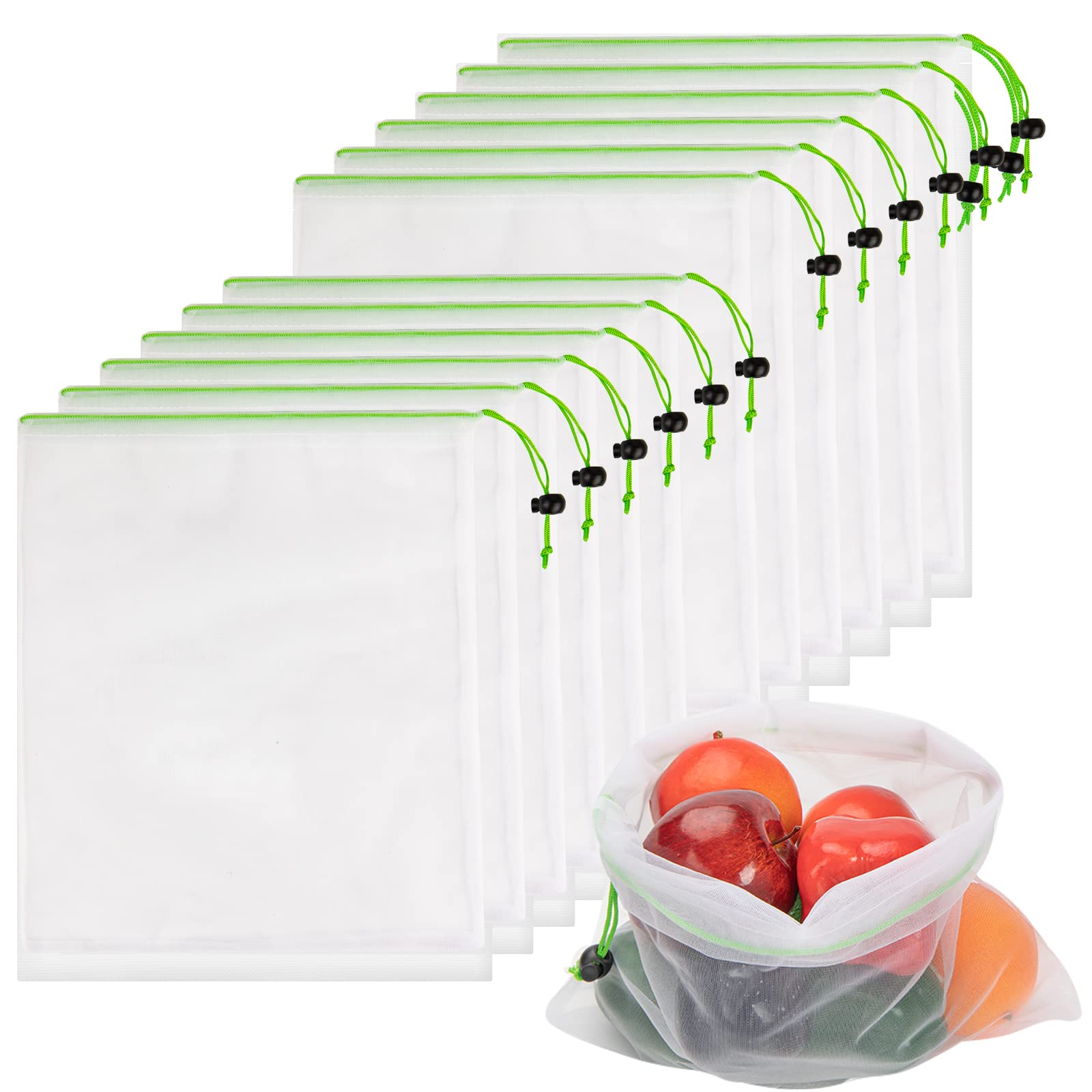 JSVSLTD 12x14 green mesh bag for fresh fruits and vegetables with breathable airflow