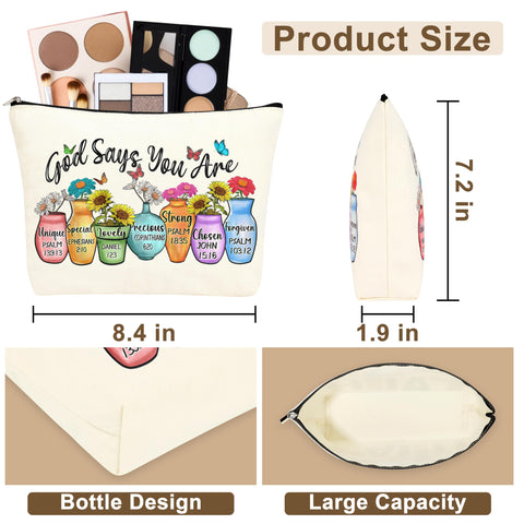 JTENGTOP canvas makeup bag with double-sided print for cosmetics storage