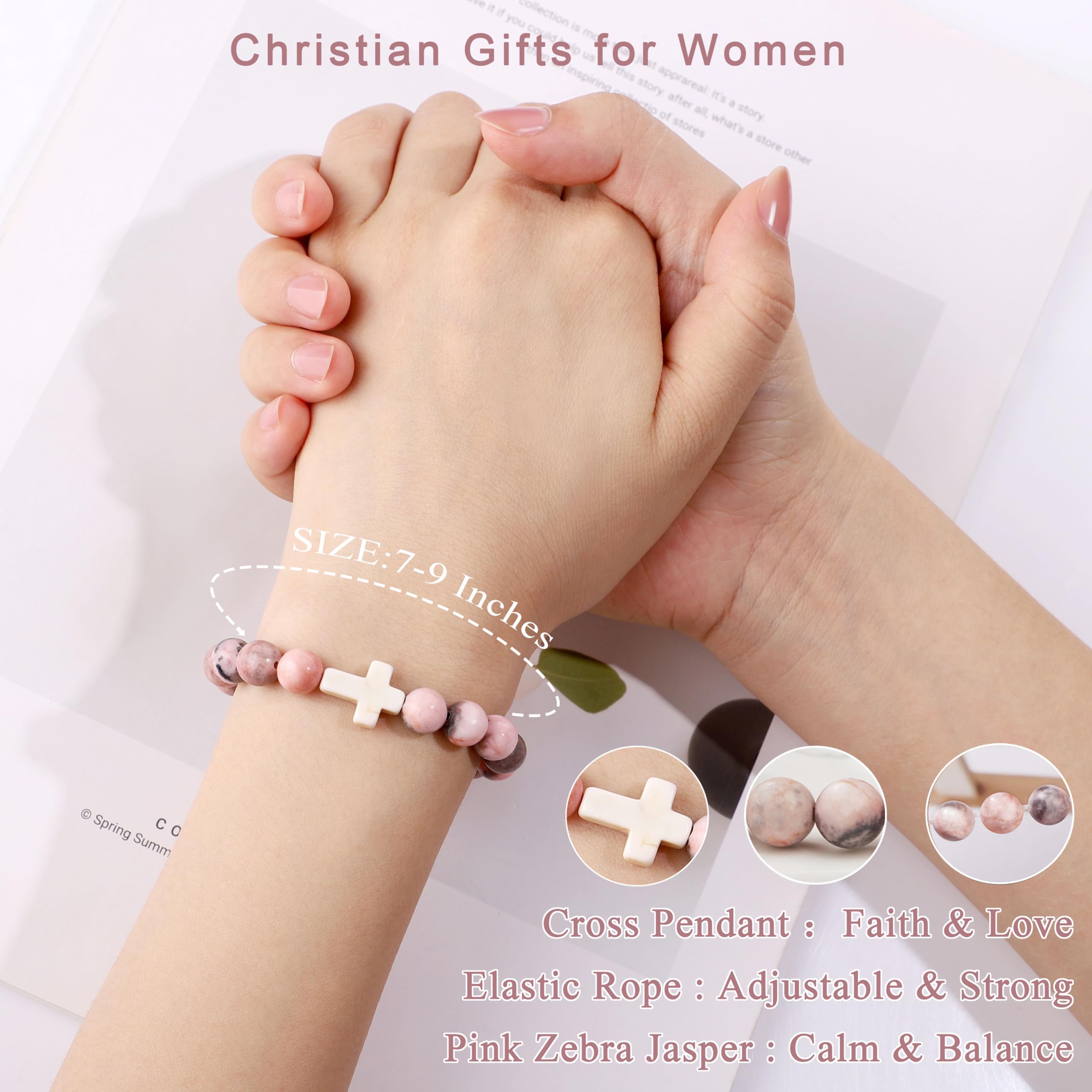 JTENGTOP pink zebra bracelet with white cross, faith-inspired accessory