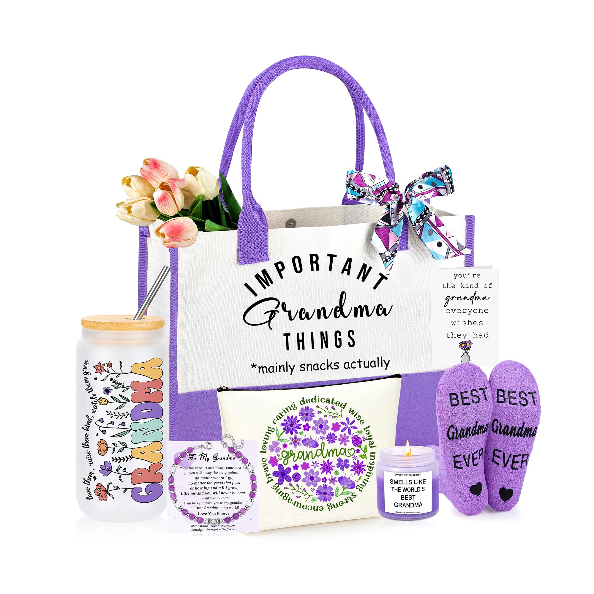 JTENGTOP 7-piece grandma gift set arranged in a basket for a thoughtful surprise