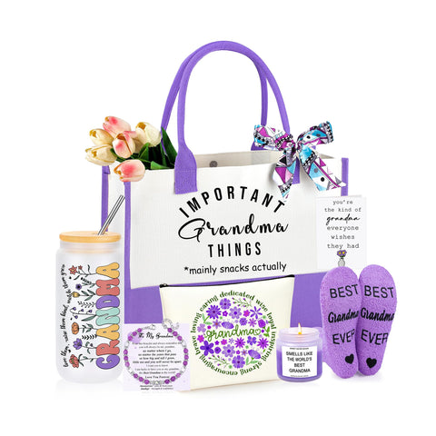 JTENGTOP 7-piece grandma gift set arranged in a basket for a thoughtful surprise