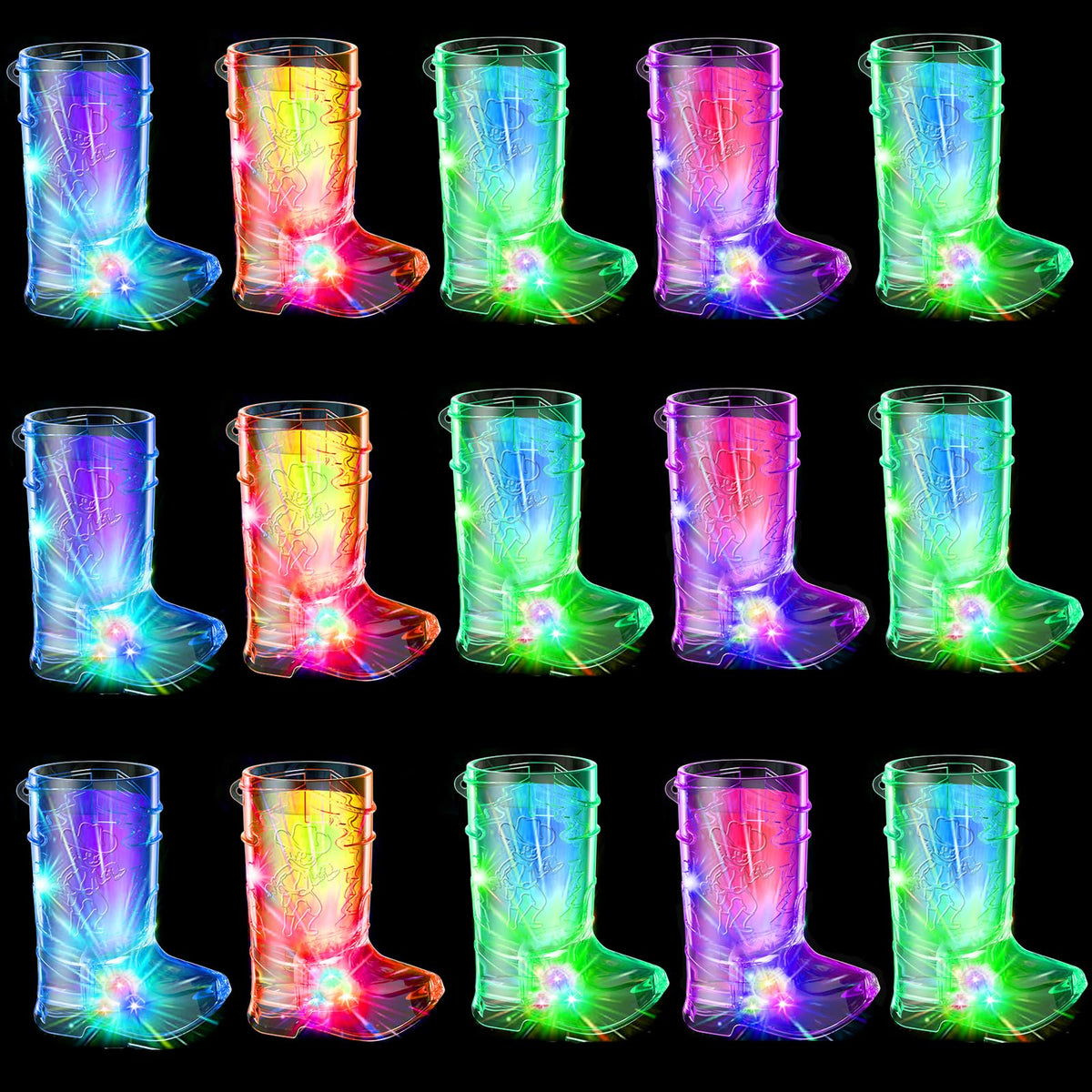 JTWKING light-up shot glasses glow vividly for festive cowboy boot shots