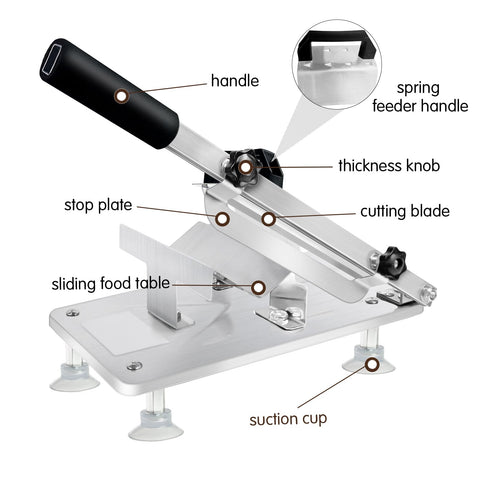 Juanwan manual frozen meat slicer blade close-up shows sharp alloy blade for easy cutting