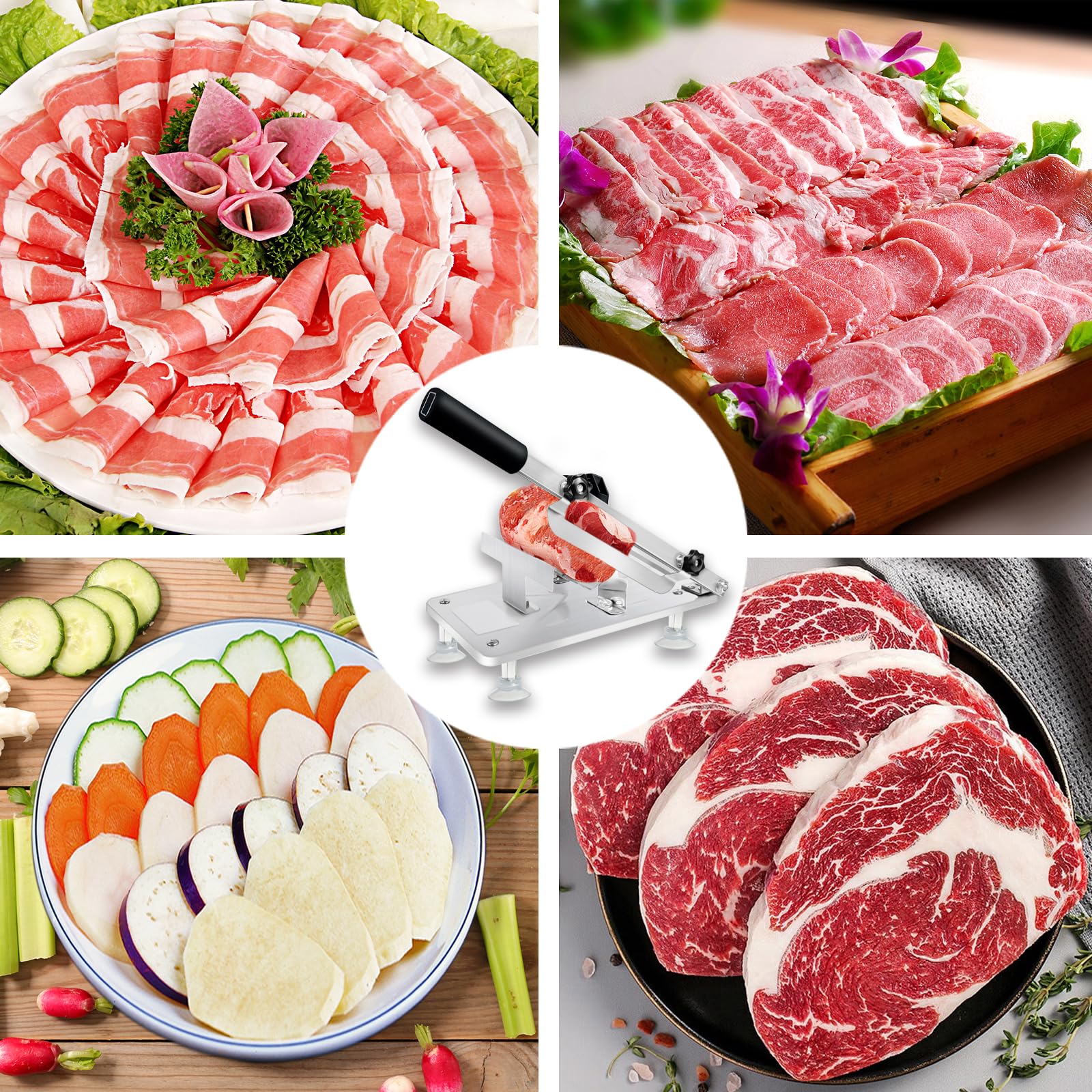 Juanwan manual frozen meat slicer compact housing fits small home kitchens neatly