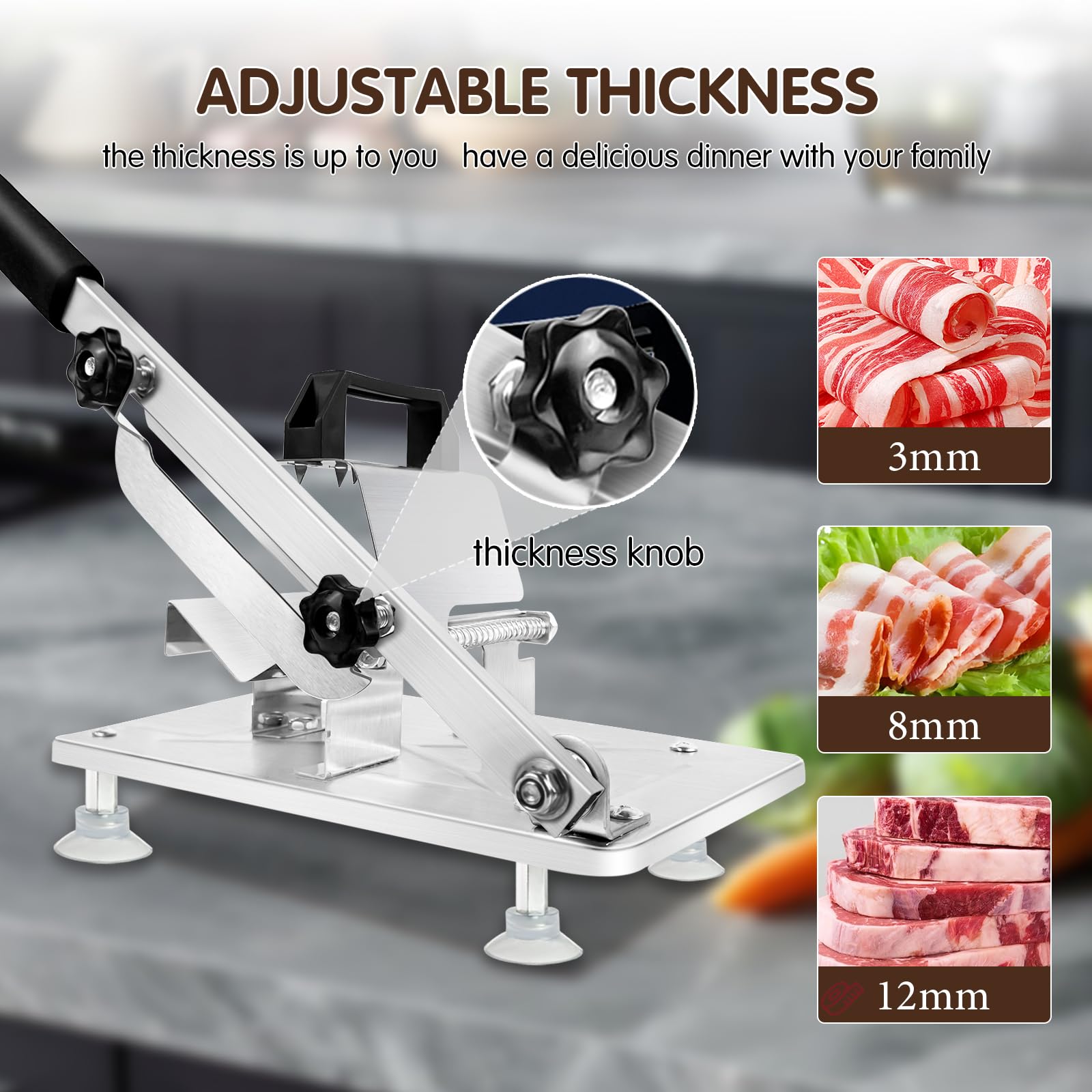 Juanwan manual frozen meat slicer suction cups in action provide stable, non-slip operation