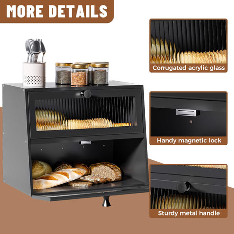 JUATPNIY bamboo bread bin with acrylic window for clear visibility.