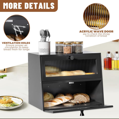 JUATPNIY bamboo bread box with frosted acrylic window adds durable, stylish storage.