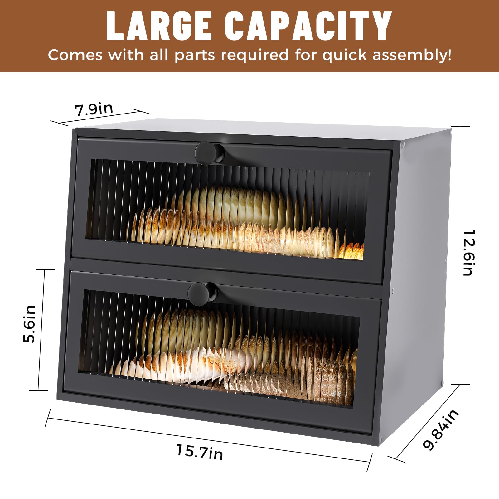 JUATPNIY bread box with back ventilation holes enhances air circulation for crisp loaves.