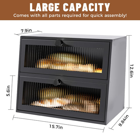 JUATPNIY bread box with back ventilation holes enhances air circulation for crisp loaves.