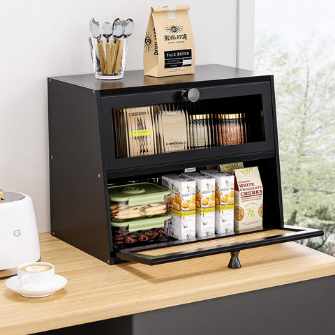 JUATPNIY bamboo kitchen organizer helps store fruits and potatoes neatly.