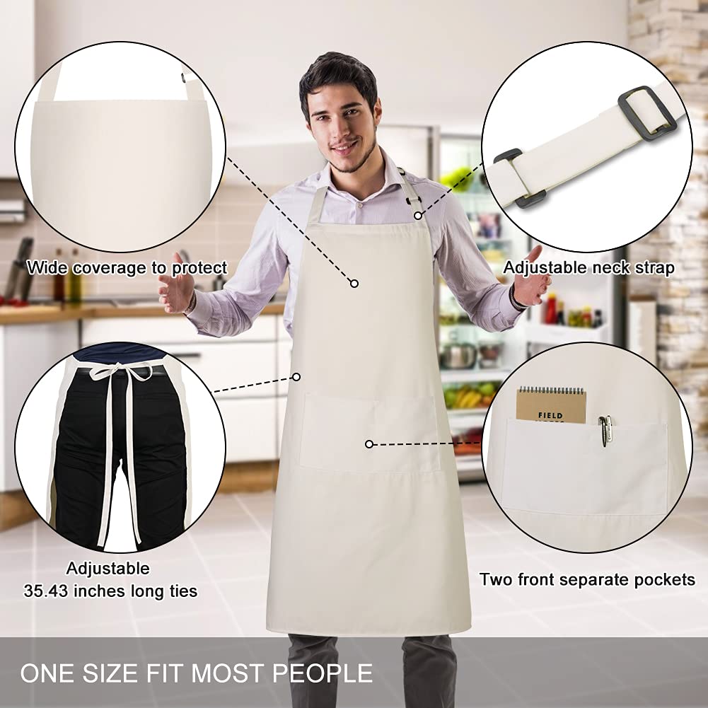 Jubatus beige apron with adjustable neck strap ensures comfortable fit.