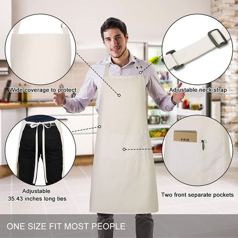 Jubatus beige apron with adjustable neck strap ensures comfortable fit.