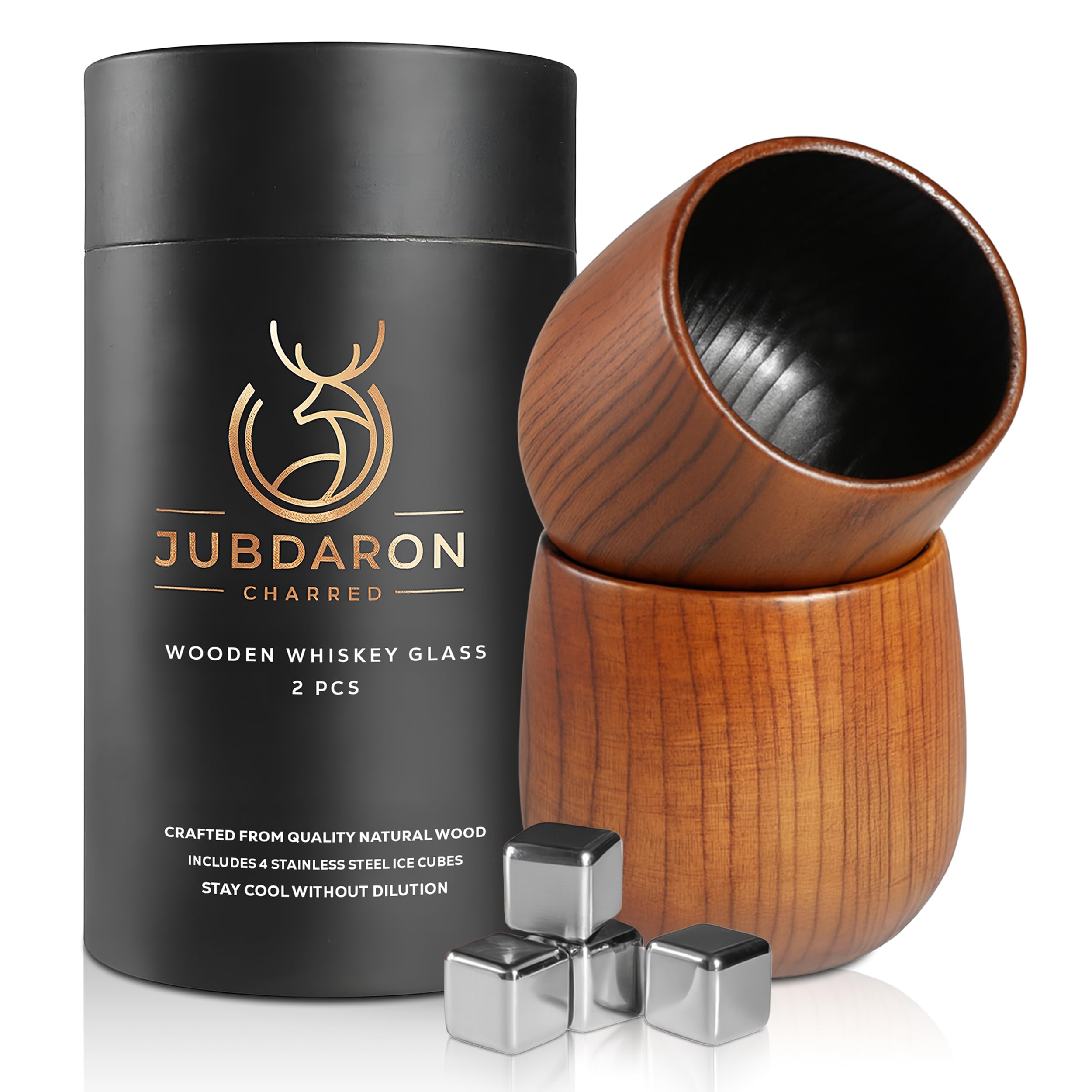 JUBDARON premium wooden whiskey glass with charred interior for richer aroma