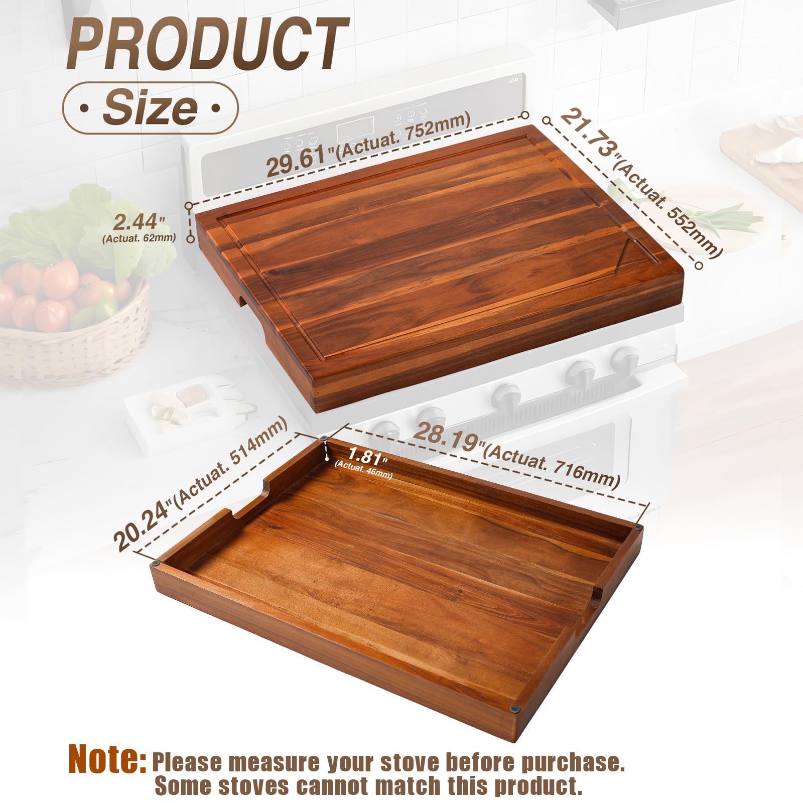 Jubilander acacia wood stove cover serving tray for meals on the go.