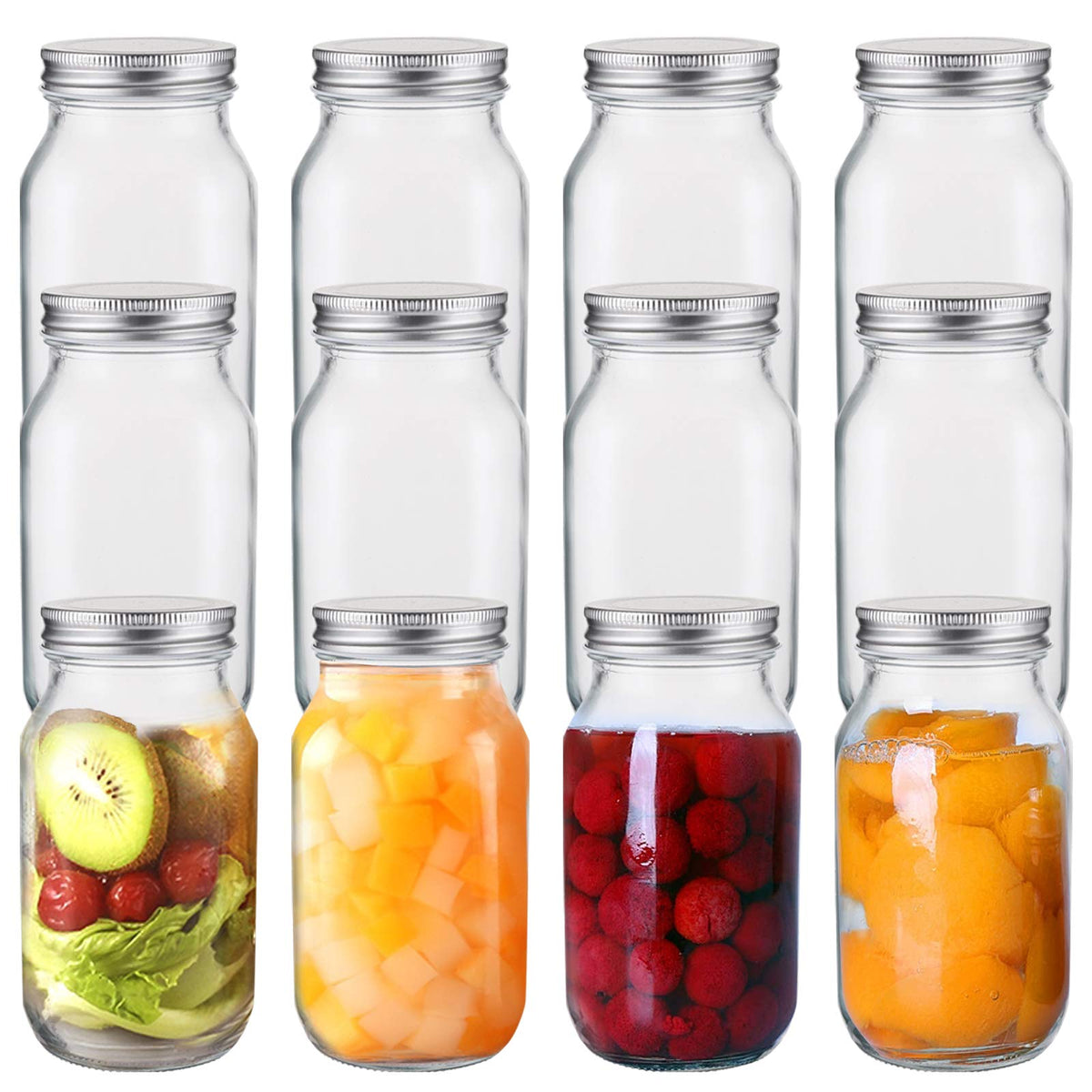 Jucoan 12-pack square jars with silver lids for versatile storage.