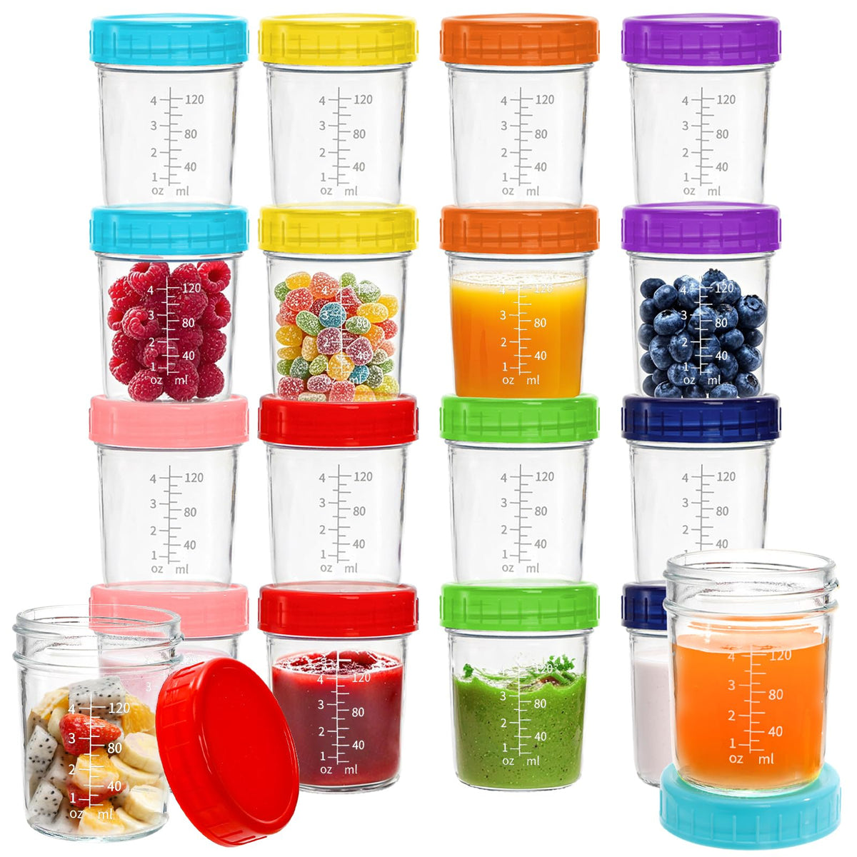 Jucoan 16-pack glass jars with 6oz capacity for precise portions.