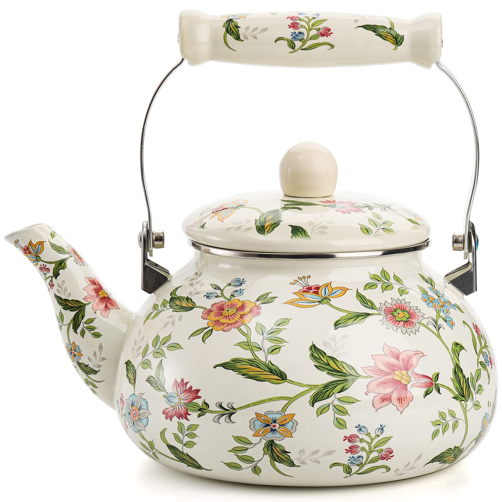 Jucoan 2.6 qt enamel teapot with green floral glaze for elegant stovetop tea service