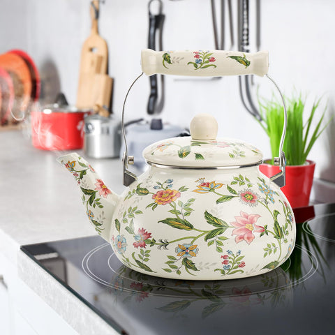 Jucoan gift-ready enamel kettle in floral design for gifting