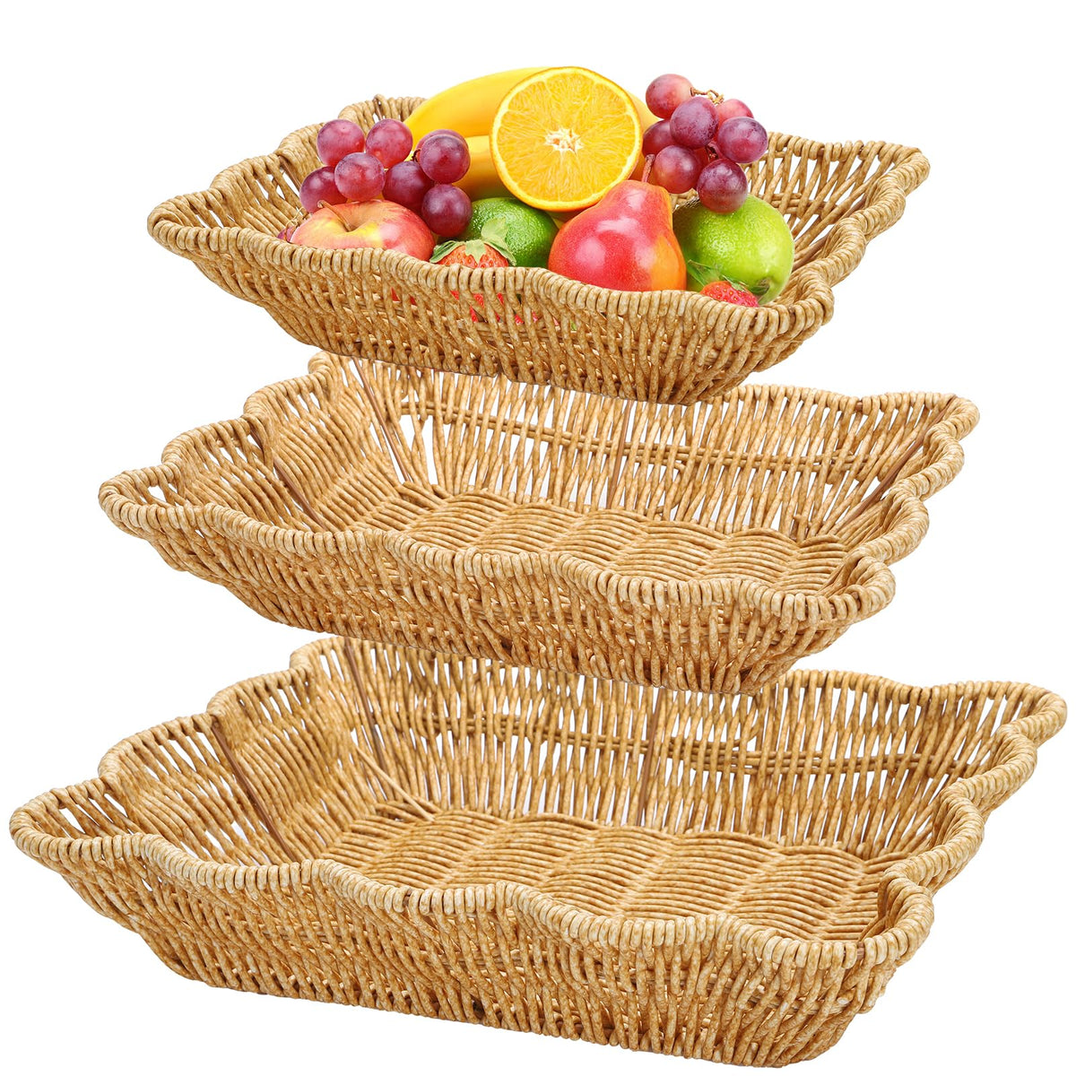 Jucoan 3-pack poly wicker bread baskets large for bread display and serving