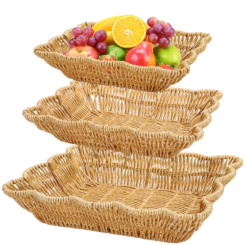 Jucoan 3-pack poly wicker bread baskets large for bread display and serving