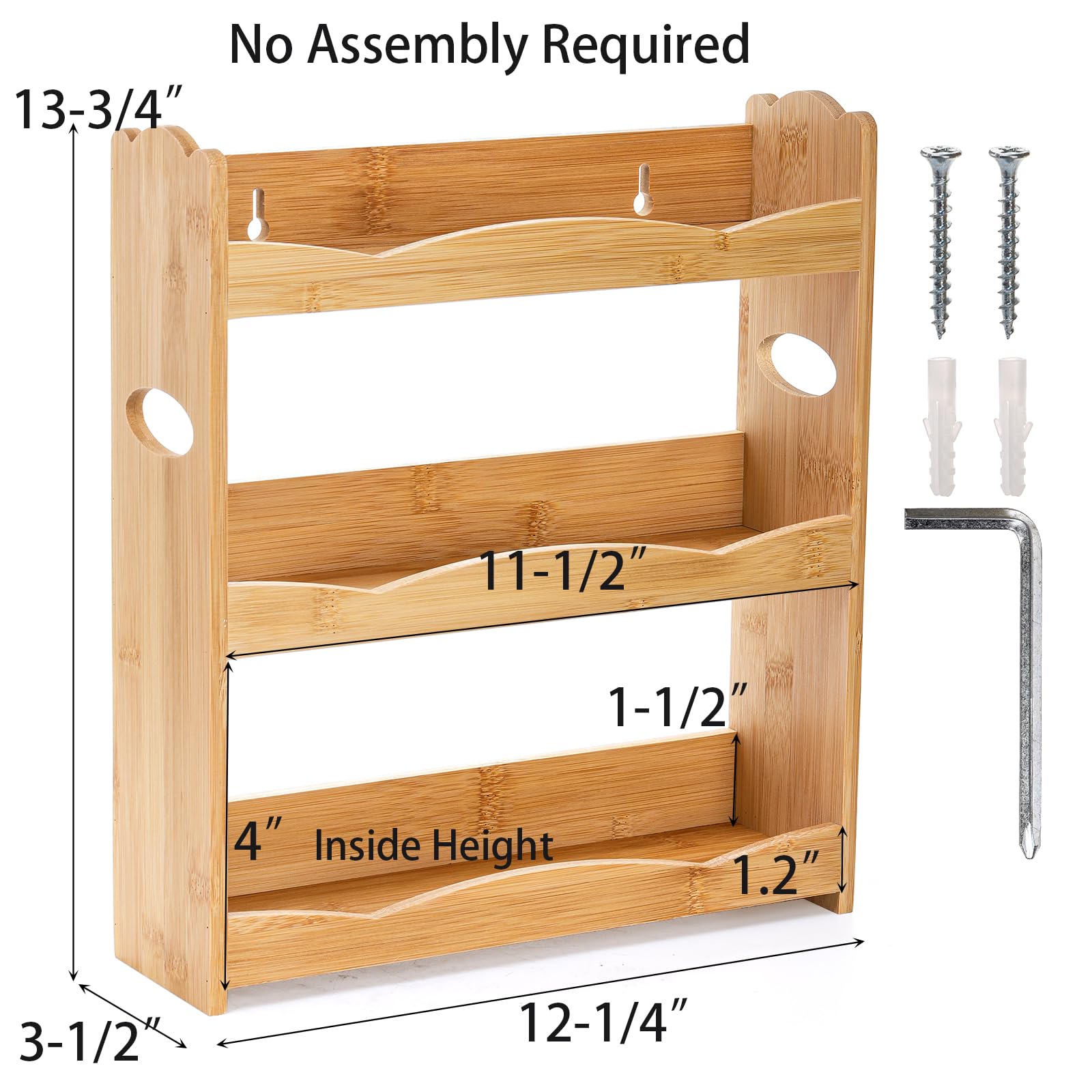 Jucoan bamboo spice rack mounted on wall with screws for space saving