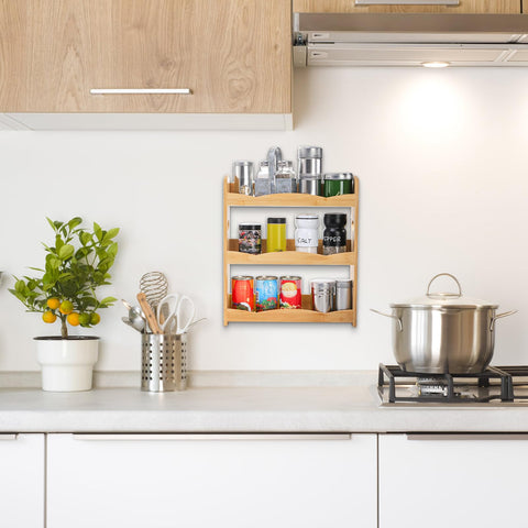 Jucoan bamboo storage rack in kitchen setting with jars neatly arranged