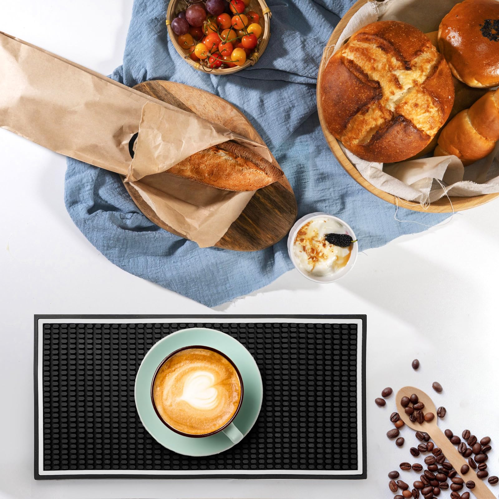 Jucoan bar mat in use to dry glassware after washing.