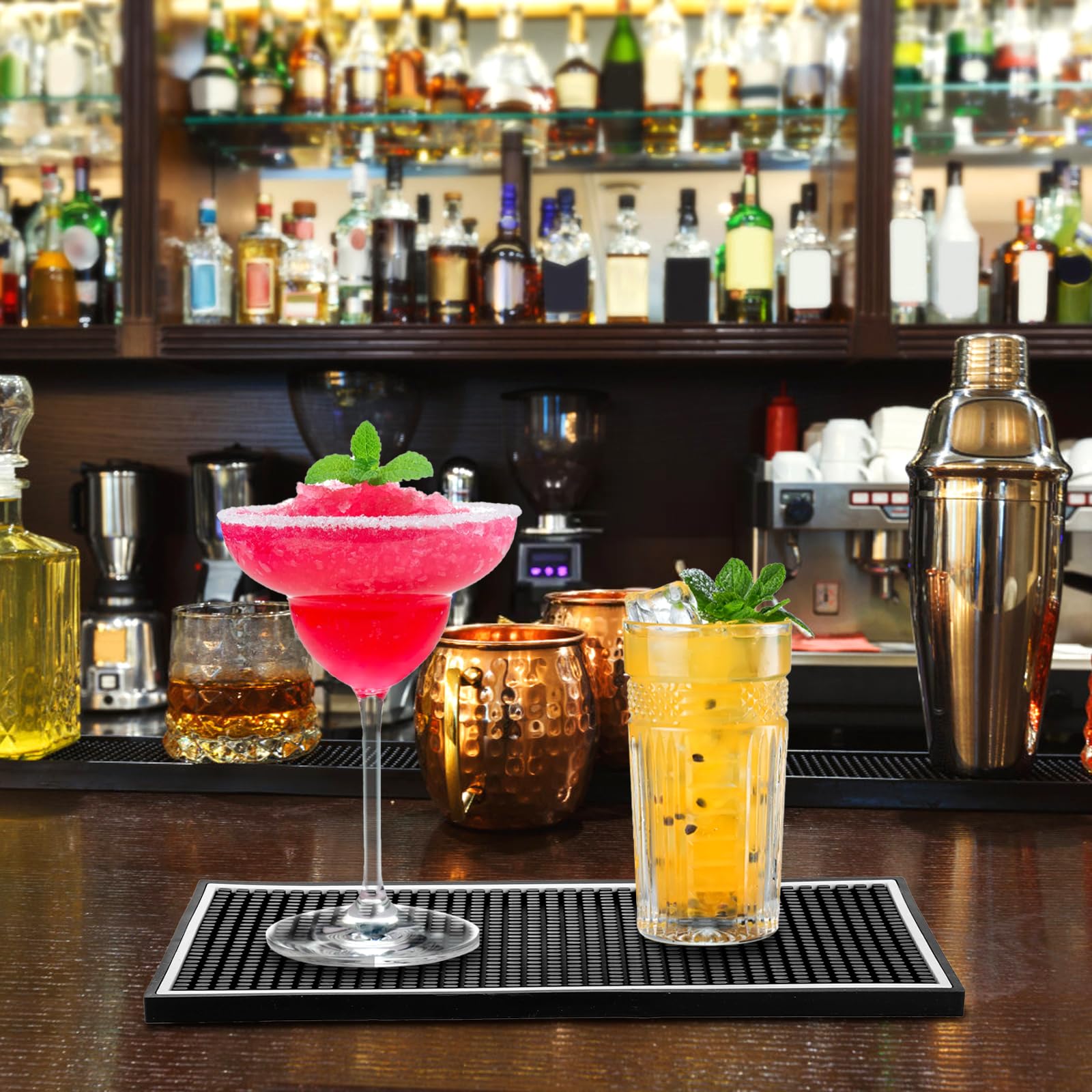 Jucoan bar mat edge lip highlighting spill containment.