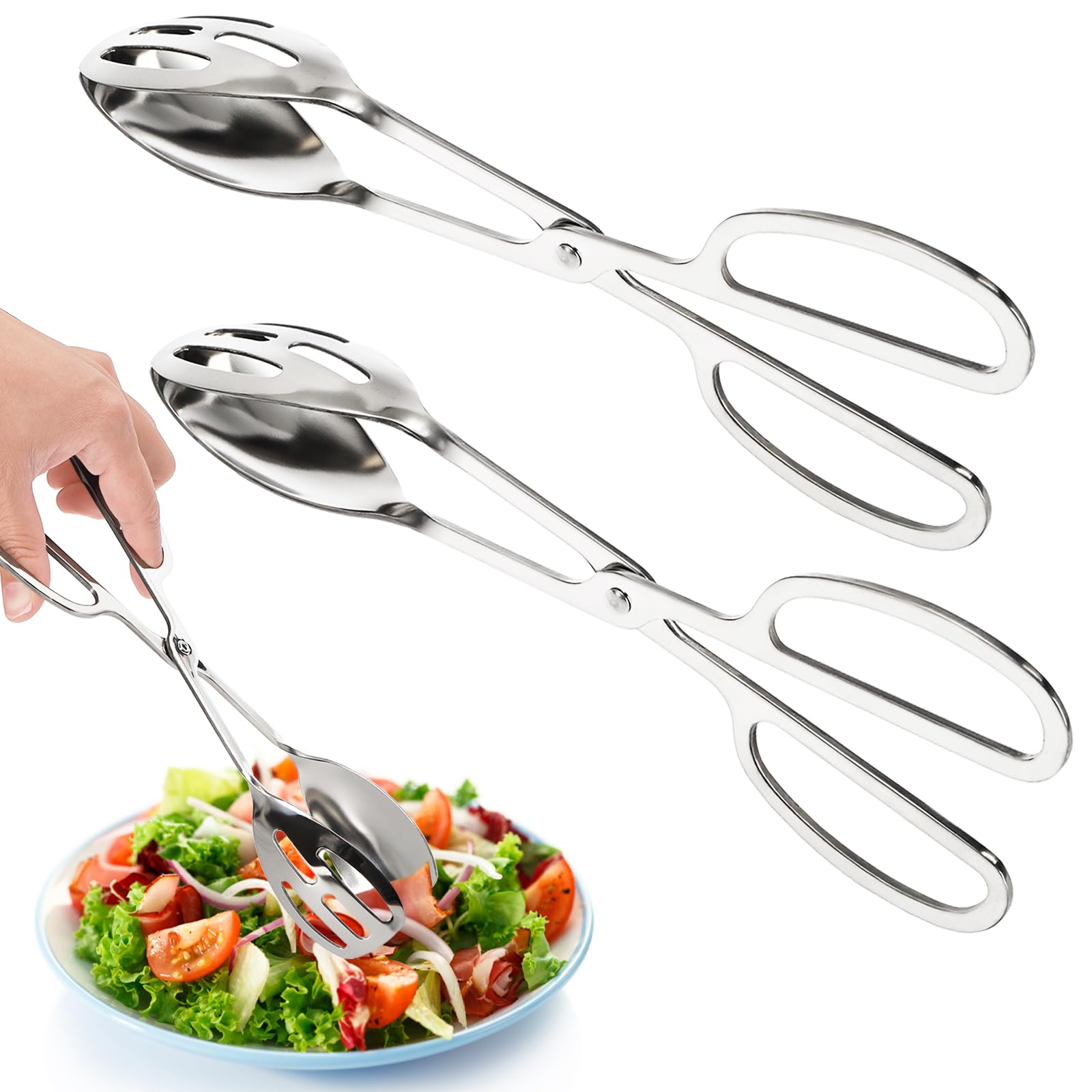 Jucoan buffet tongs 10in in polished steel for serving salads and bread