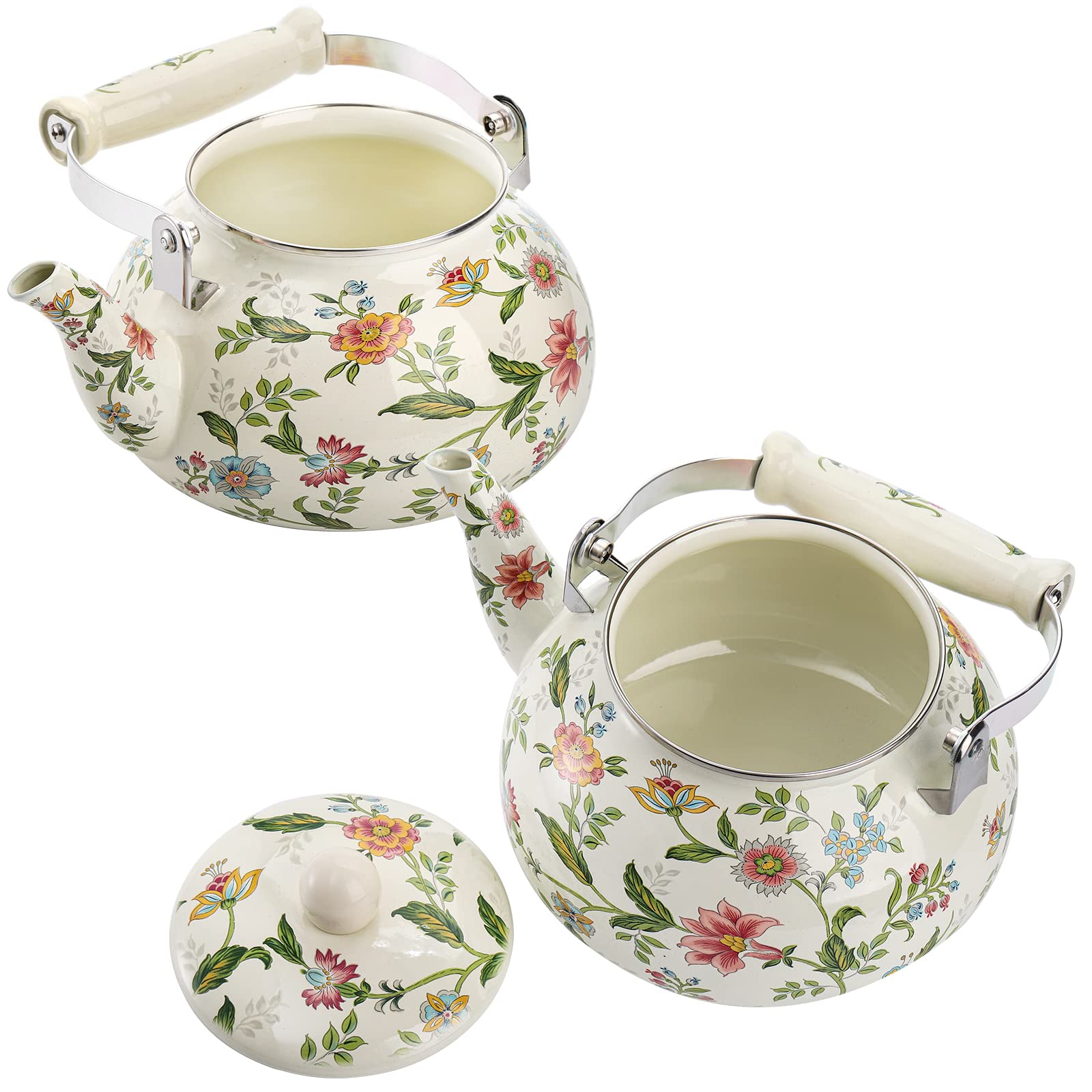 Jucoan enamel kettle with porcelain handle for safe cool-touch pouring