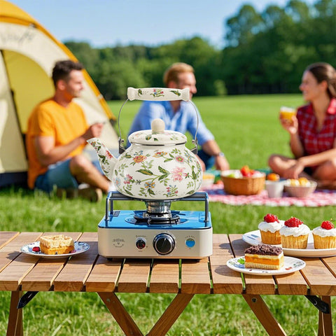 Jucoan enamel kettle on induction stove for versatile heating