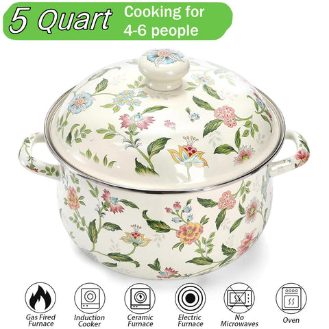 Jucoan green floral enamel pattern adds decorative appeal while cooking
