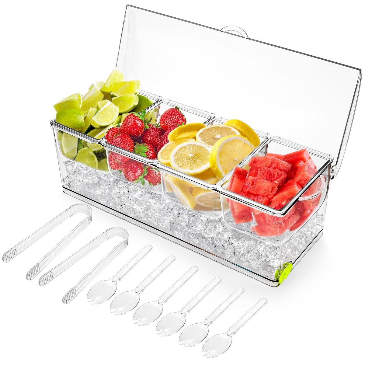 Jucoan large ice-chilled condiment server with lid keeps items organized for events.