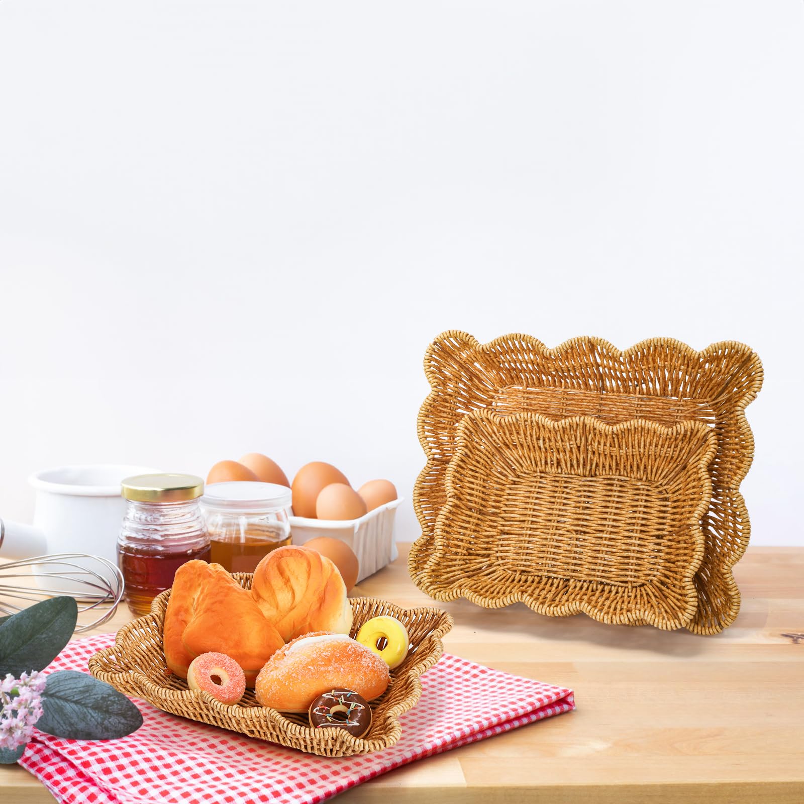 Jucoan poly wicker table basket display rustic vibe for fruits