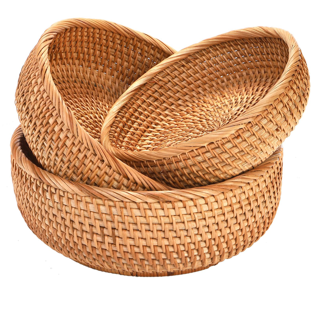 Jucoan round rattan basket large for fresh fruit on the kitchen counter.