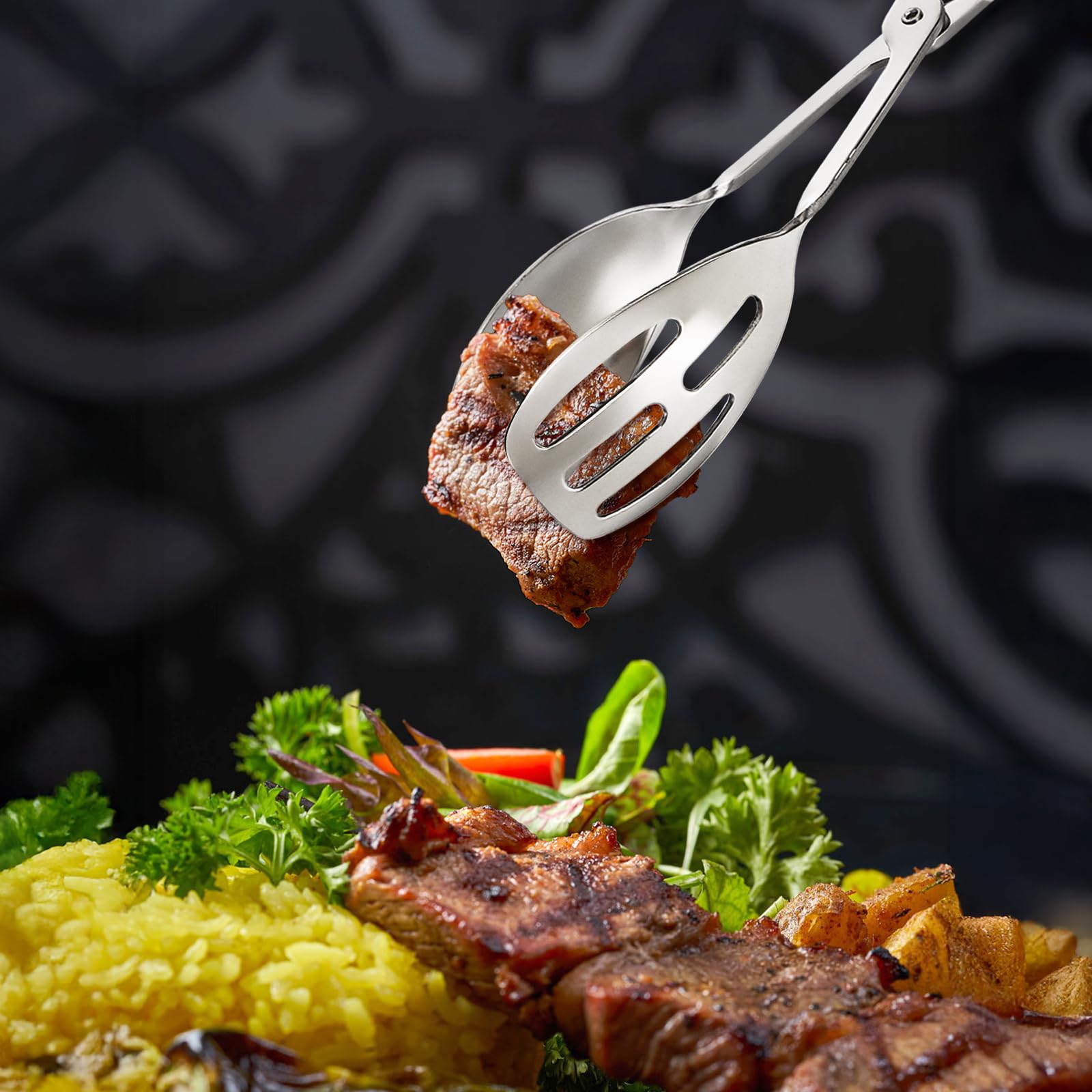 Jucoan scissor handles tongs showing anti slip grip and safety