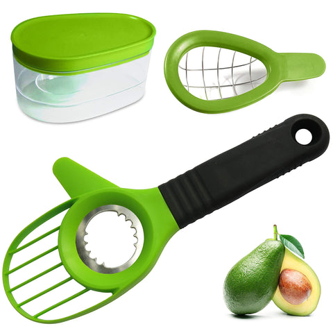 Jugetware Avocado Slicer 3pc Set in cut view for quick, clean avocado prep.